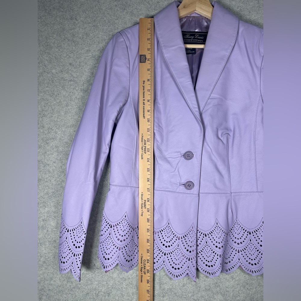 Terry Lewis Classic Luxuries Lavender Leather Scalloped Lined Blazer xs s - Picture 2 of 10